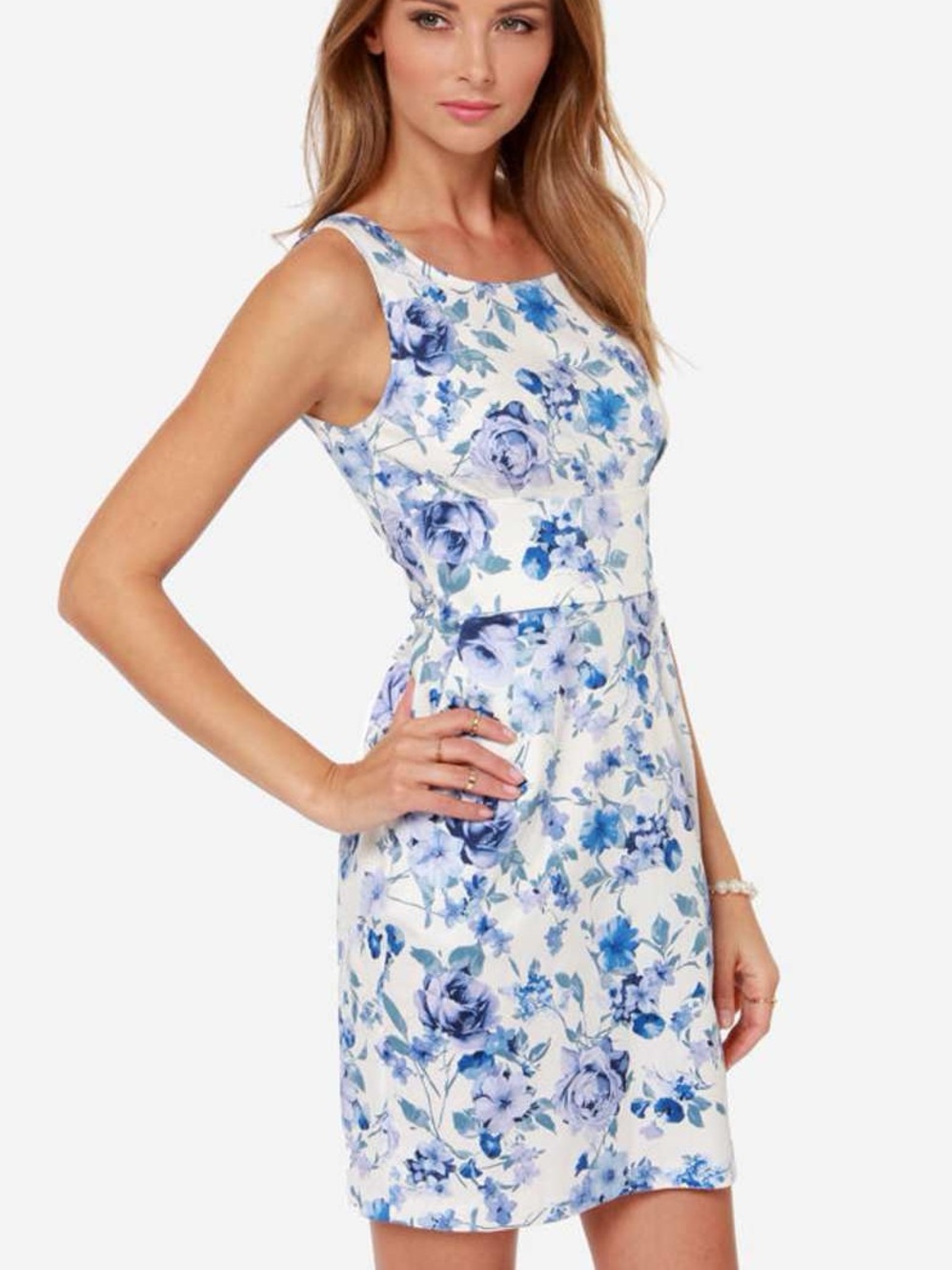 Lulus There She Rose Blue Floral Print Mini Dress - Size M